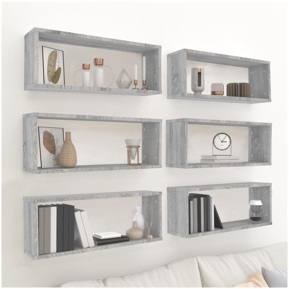 Mensole Cubo Muro 6 Pz Grigio Sonoma 60x15x23 Legno Multistrato - Foto 1