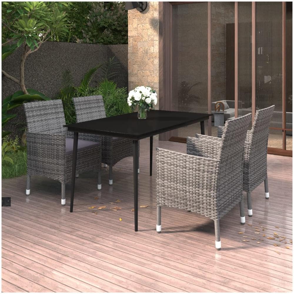 Set Da Pranzo Per Giardino 5 Pz Con Cuscini Polyrattan E Vetro - Foto 1