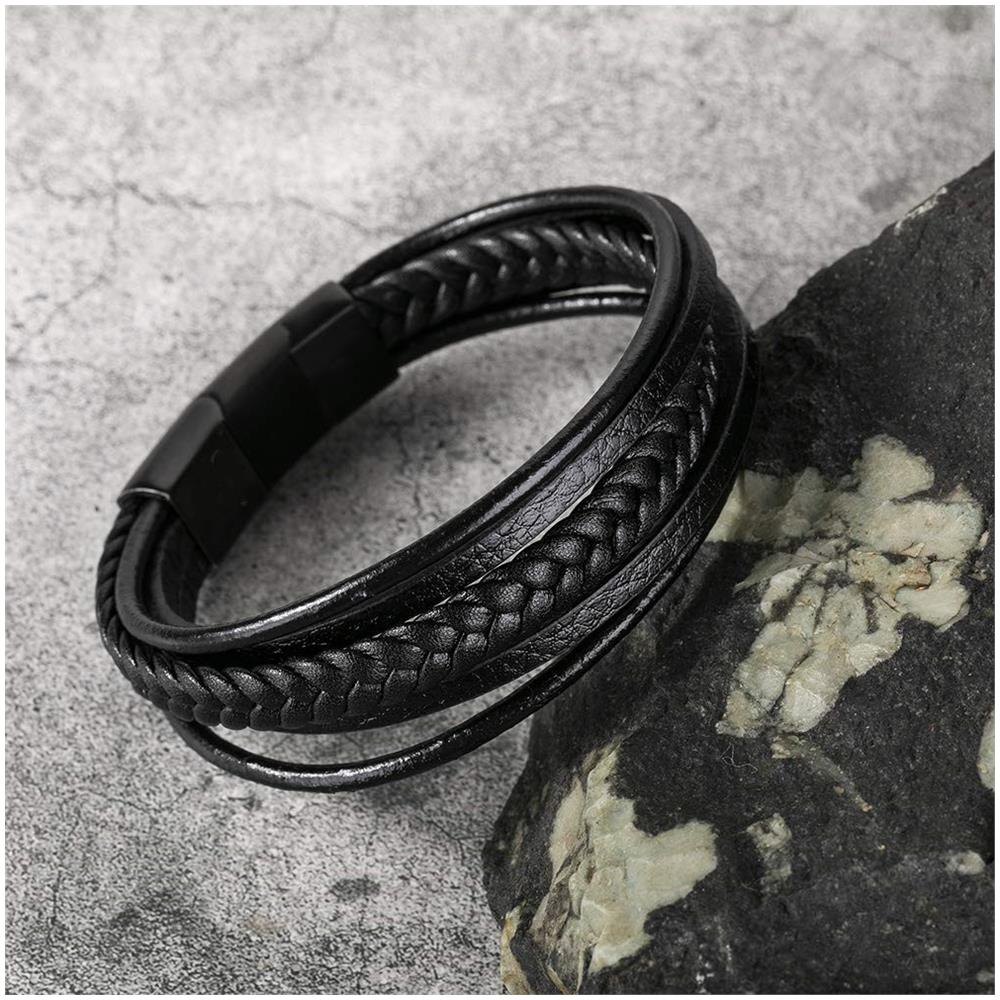 Bracciale In Pelle Intrecciata Per Uomo Black - Foto 2