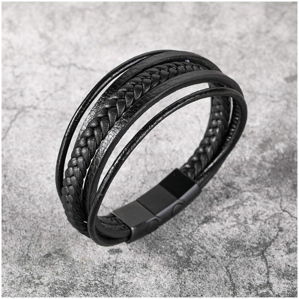 Bracciale In Pelle Intrecciata Per Uomo Black - Foto 7