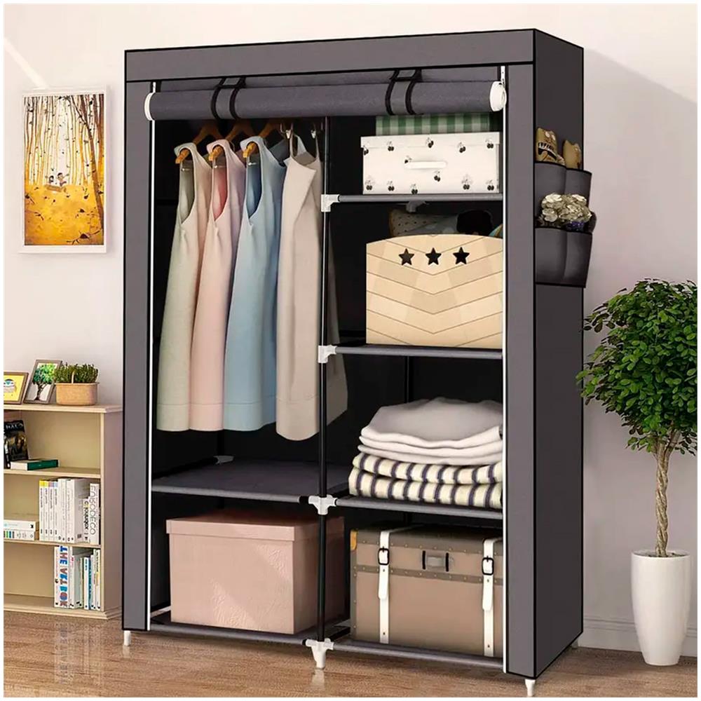 Armadio Spogliatoio In Tessuto Con Ante Zip E Tasche Laterali Home Misure 165x88x45cm Grigio - Foto 2