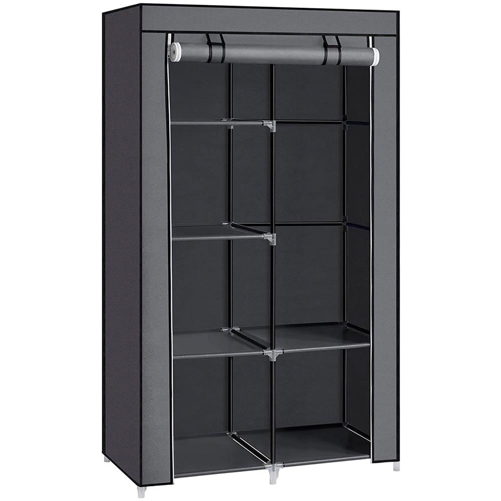 Armadio Spogliatoio In Tessuto Con Ante Zip E Tasche Laterali Home Misure 165x88x45cm Grigio - Foto 3