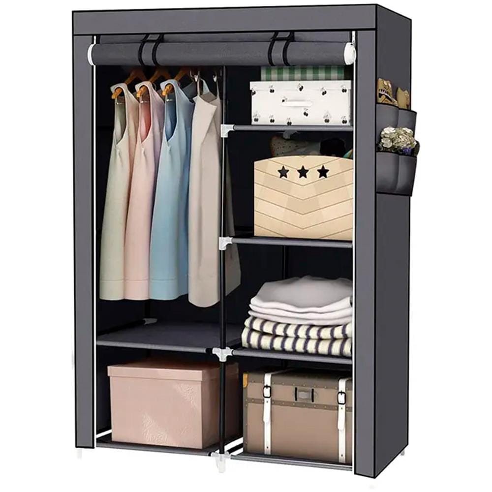 Armadio Spogliatoio In Tessuto Con Ante Zip E Tasche Laterali Home Misure 165x88x45cm Grigio - Foto 1
