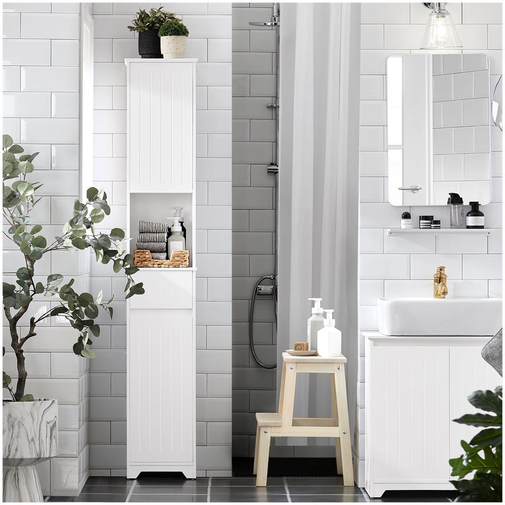 Mobile Alto Mobile A Colonna Bagno Salvaspazio Colonna Bagno Con 2 Armadietti E 1 Vano Aperto 30x30x170cm Bzr109-w - Foto 2