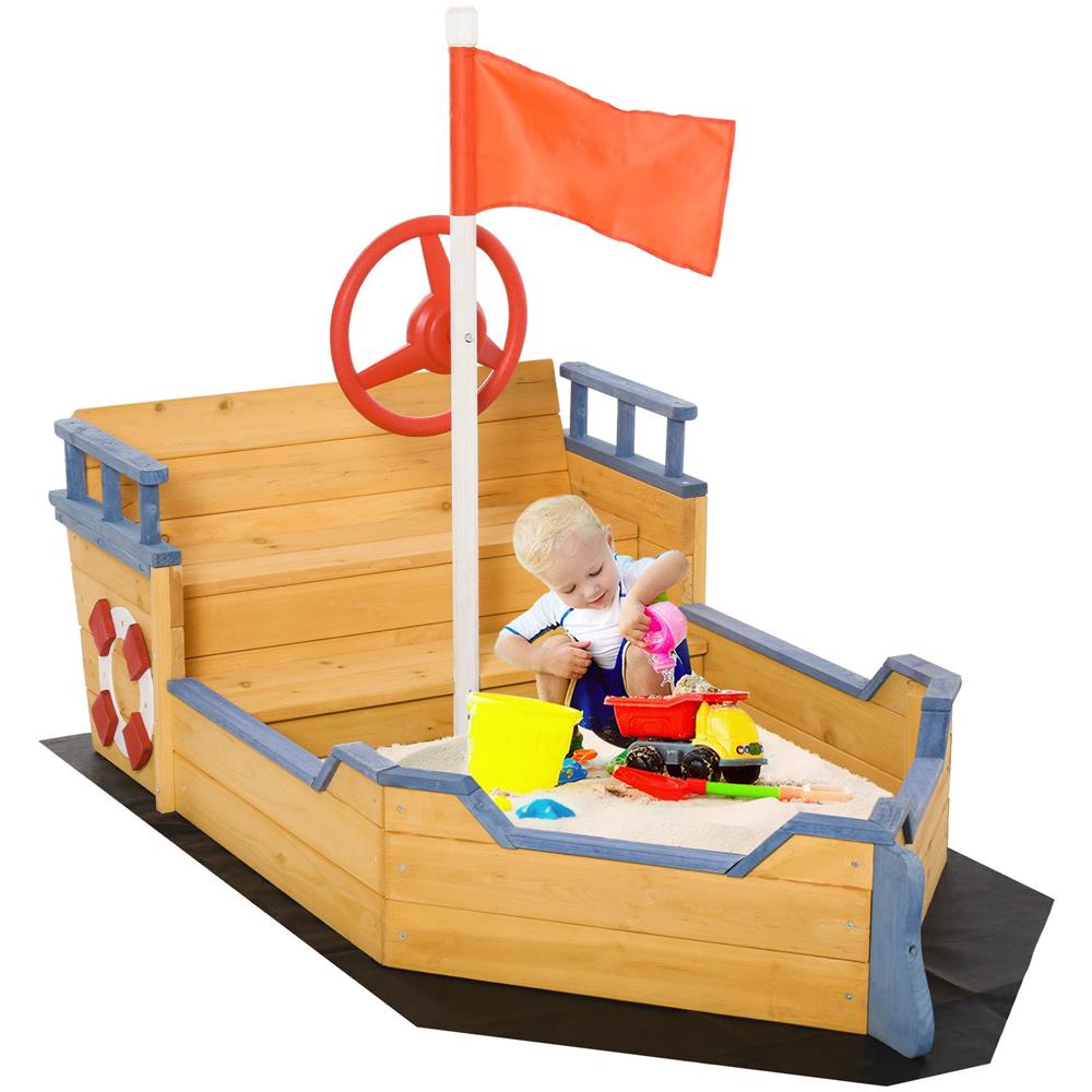 Sabbiera per Bambini in Legno a Forma di Nave dei Pirati con Vano Contenitore, 158x78x45.5 cm - Foto 1