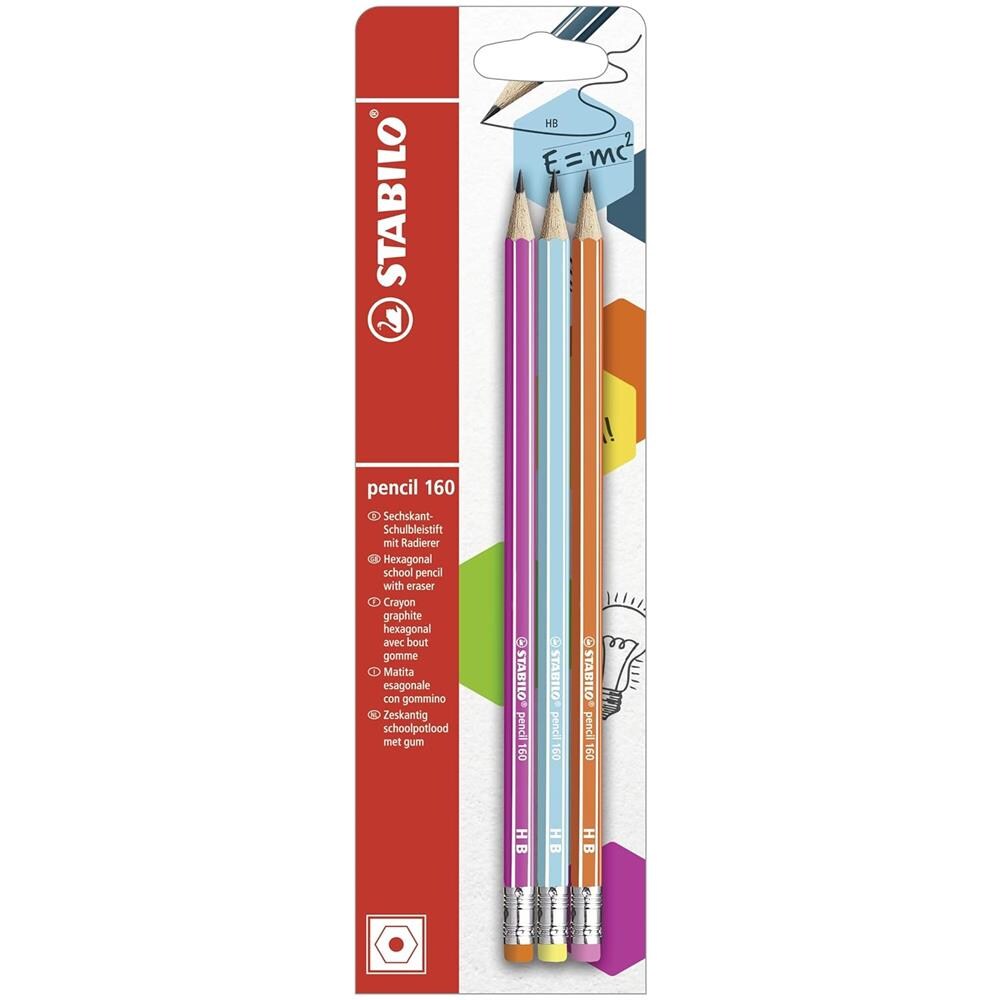 160 - Matita in Grafite - con gommino - Pack da 3 - Rosa /Arancione /Azzurro - Gradazione HB - Foto 1