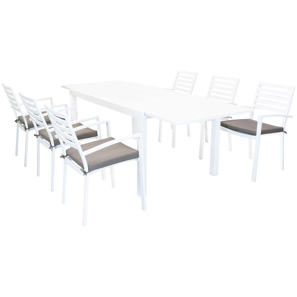 Set Tavolo Giardino Allungabile Rettangolare 160/240 X 90 Con 6 Poltrone In Alluminio Bianco Da Esterno - Foto 1