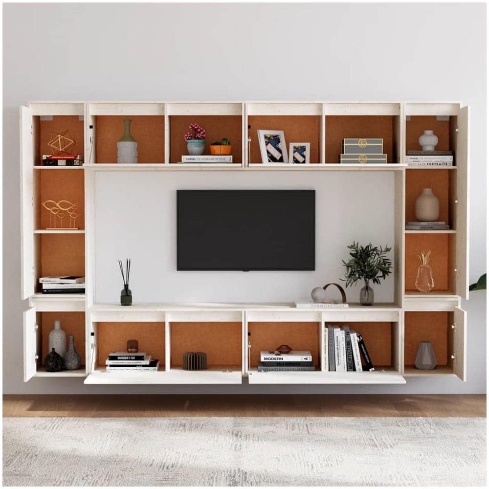 Mobili Tv 8 Pz Bianchi In Legno Massello Di Pino - Foto 3