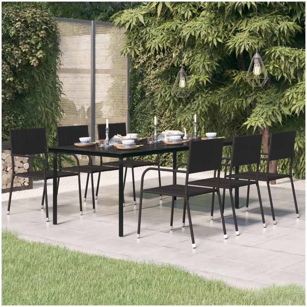 Tavolo Da Pranzo Da Giardino Nero 200x100x74 Cm Acciaio E Vetro - Foto 1