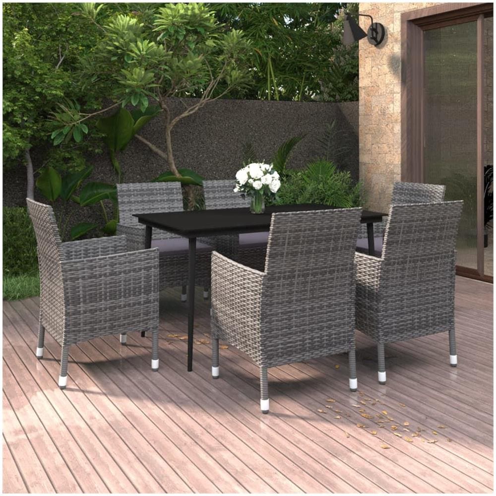 Set Da Pranzo Per Giardino 7 Pz Con Cuscini Polyrattan E Vetro - Foto 1