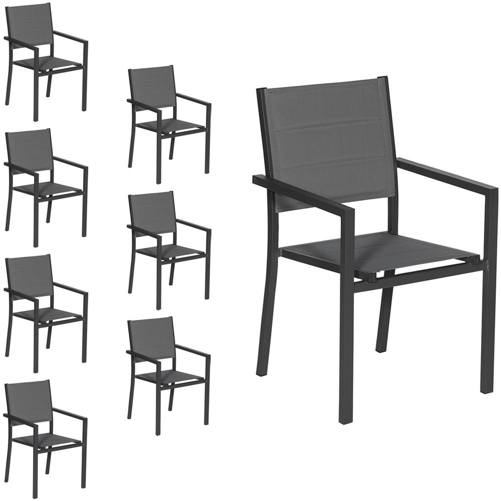 Set Di 8 Sedie Imbottite In Alluminio Antracite - Textilene Grigio - Foto 1