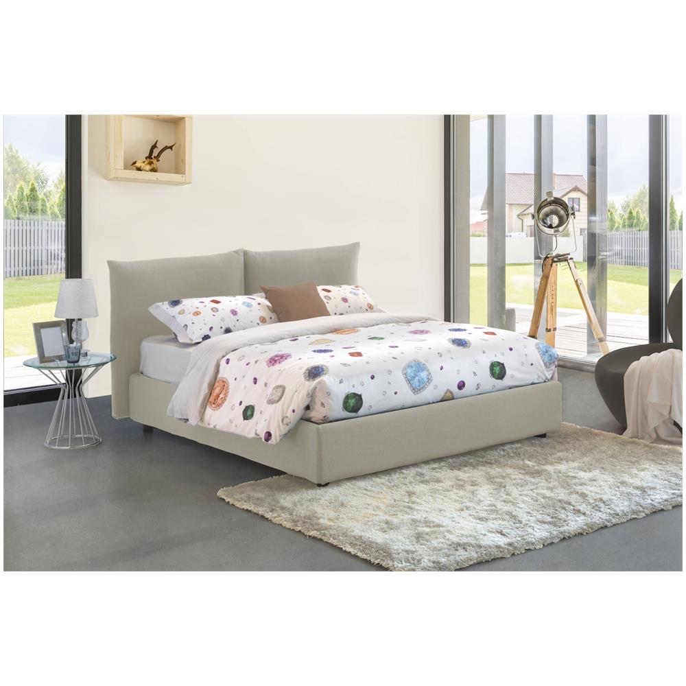 Letto Matrimoniale Cristyn, Letto Contenitore Con Rivestimento In Tessuto, 100% Made In Italy, Apertura Frontale, Con Materasso Cm 160x200 Incluso, Beige - Foto 1