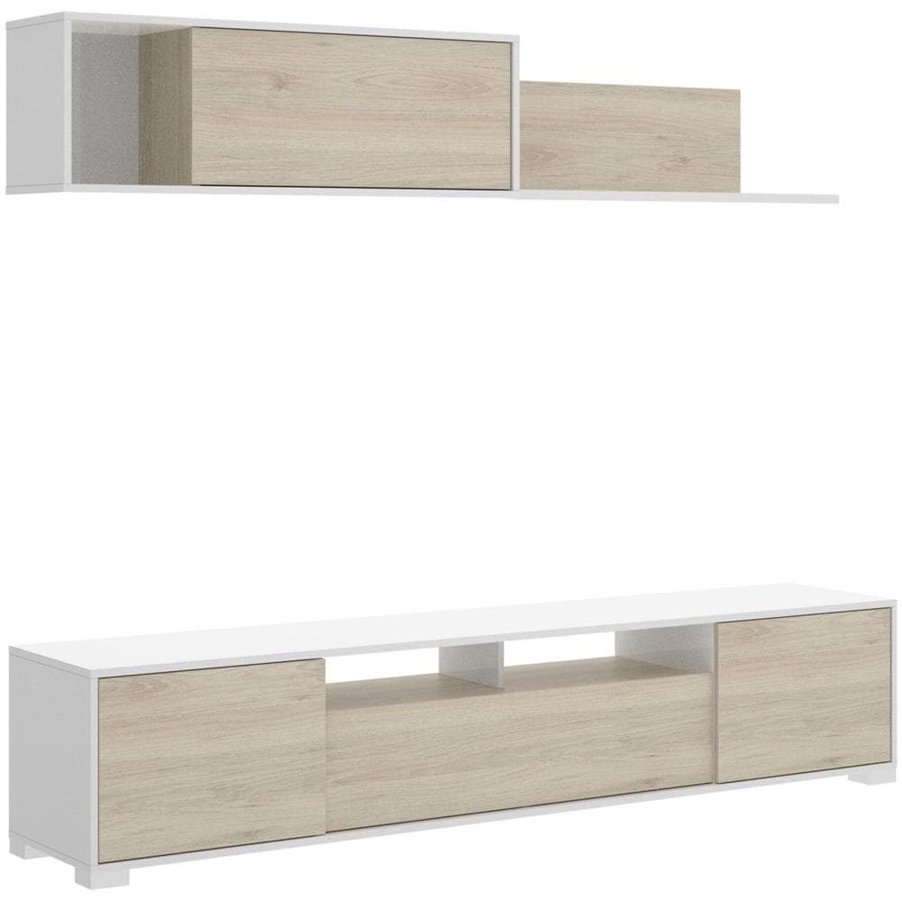 Parete Attrezzata Gruf, Set Da Soggiorno Porta Tv, Mobile Salotto Multiuso, 200x41h180 Cm, Rovere E Bianco - Foto 2
