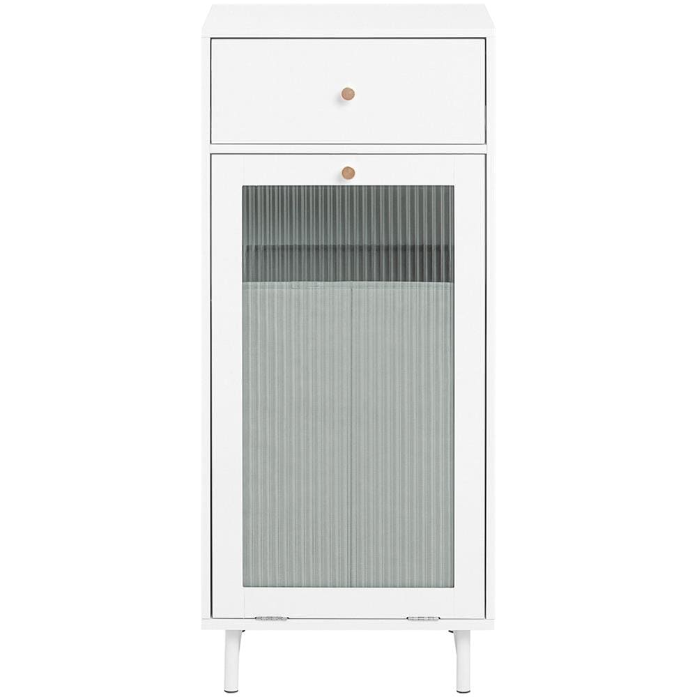 Mobile Lavanderia Con Portabiancheria Apribile Cesto Portabiancheria Con Anta In Vetro Mobile Bagno Biaco 40x40x96cm Bzr116-w - Foto 1