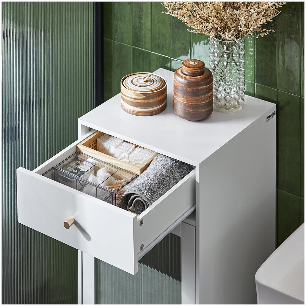 Mobile Lavanderia Con Portabiancheria Apribile Cesto Portabiancheria Con Anta In Vetro Mobile Bagno Biaco 40x40x96cm Bzr116-w - Foto 2