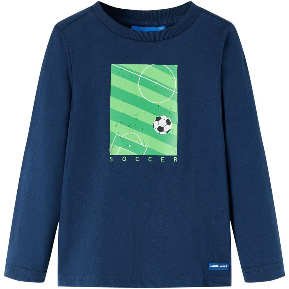 Maglietta Da Bambino Maniche Lunghe Stampa Campo Calcio Blu Marino 128 - Foto 1