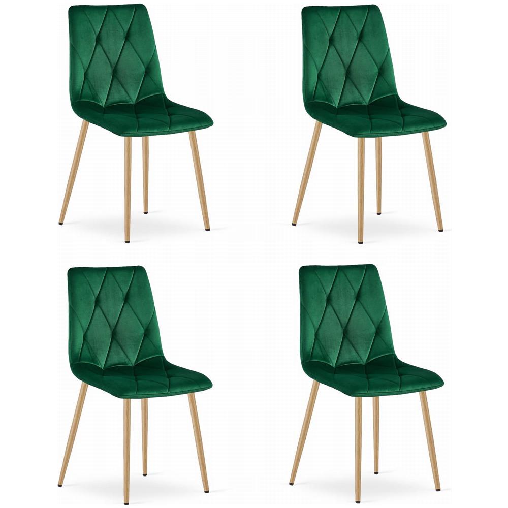 Sedia TYRA in velluto verde scuro con gambe color legno x4 - Foto 1