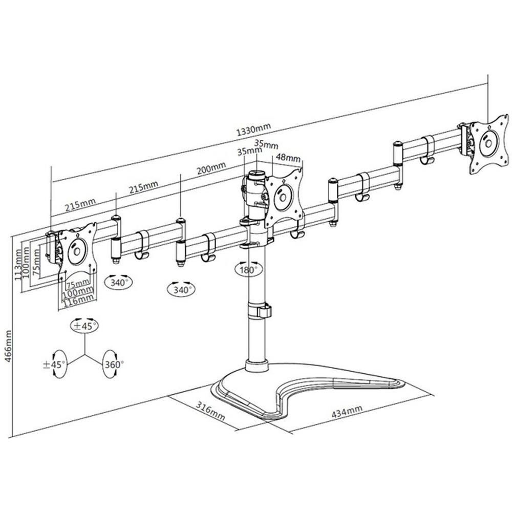 Supporto da Tavolo per 3 Monitor 15"-27" Fino a Vesa 100x100 - Foto 2