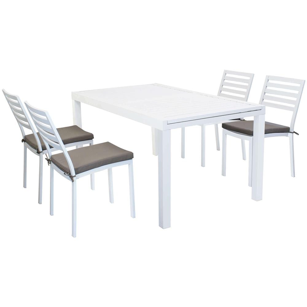 Set Tavolo Giardino Allungabile Rettangolare 160/240 X 90 Con 4 Sedie In Alluminio Bianco Da Esterno - Foto 1
