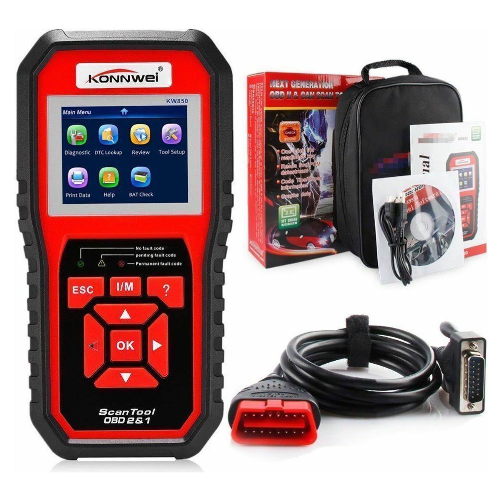 Tester Obd2 Ii Scanner Kw850 Lettore Codice Diagnostica Centralina Auto Rosso e Nero - Foto 1