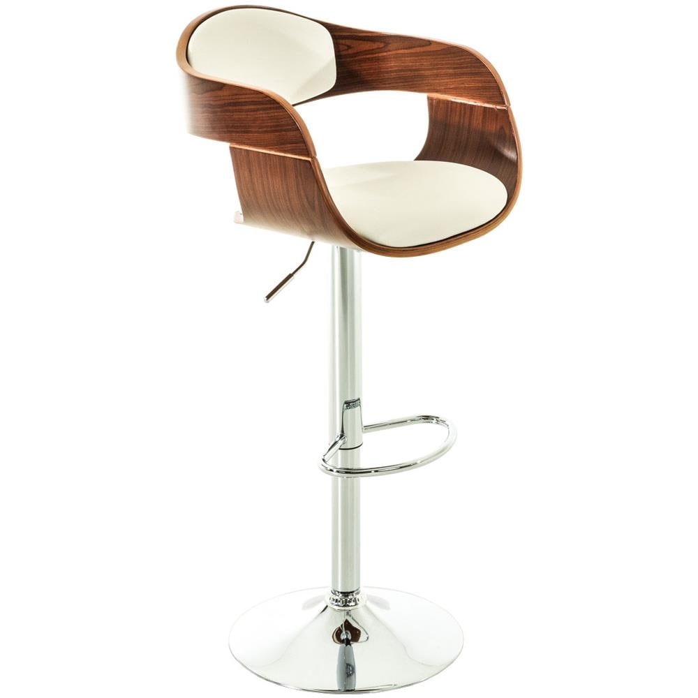 Sgabello rétro Kingston con Braccioli - Sgabello Bar Girevole 360° in Similpelle e Legno I Sgabello Alto Bancone Regolabile 63-77cm Noce / Bianco - Foto 1