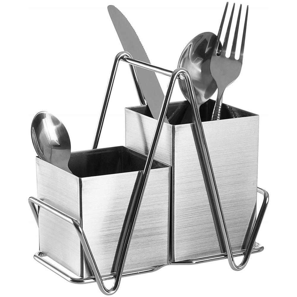 Housewares Porta Posate In Acciaio Inox Cromato Con 2 Scomparti - Foto 2