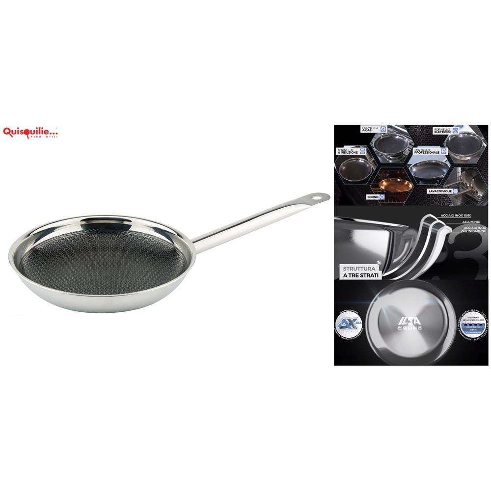 Padella In Acciaio Inox 18/10 Qualità Professionale Ax Active Triplo Strato Antiaderente Adatta Per Induzione - 24 Padella - Foto 1