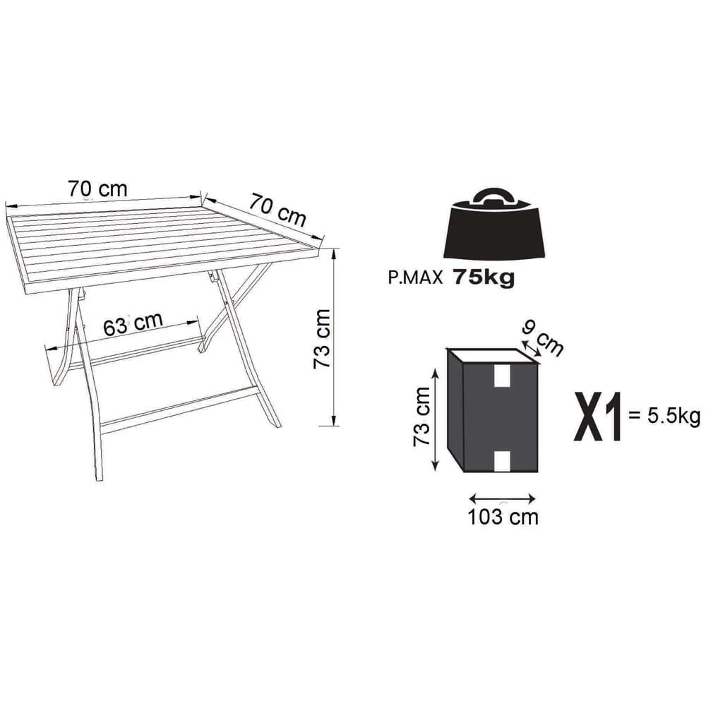 Abelus - Tavolo Da Giardino Pieghevole Salvaspazio In Alluminio 70 X 70 - Foto 2
