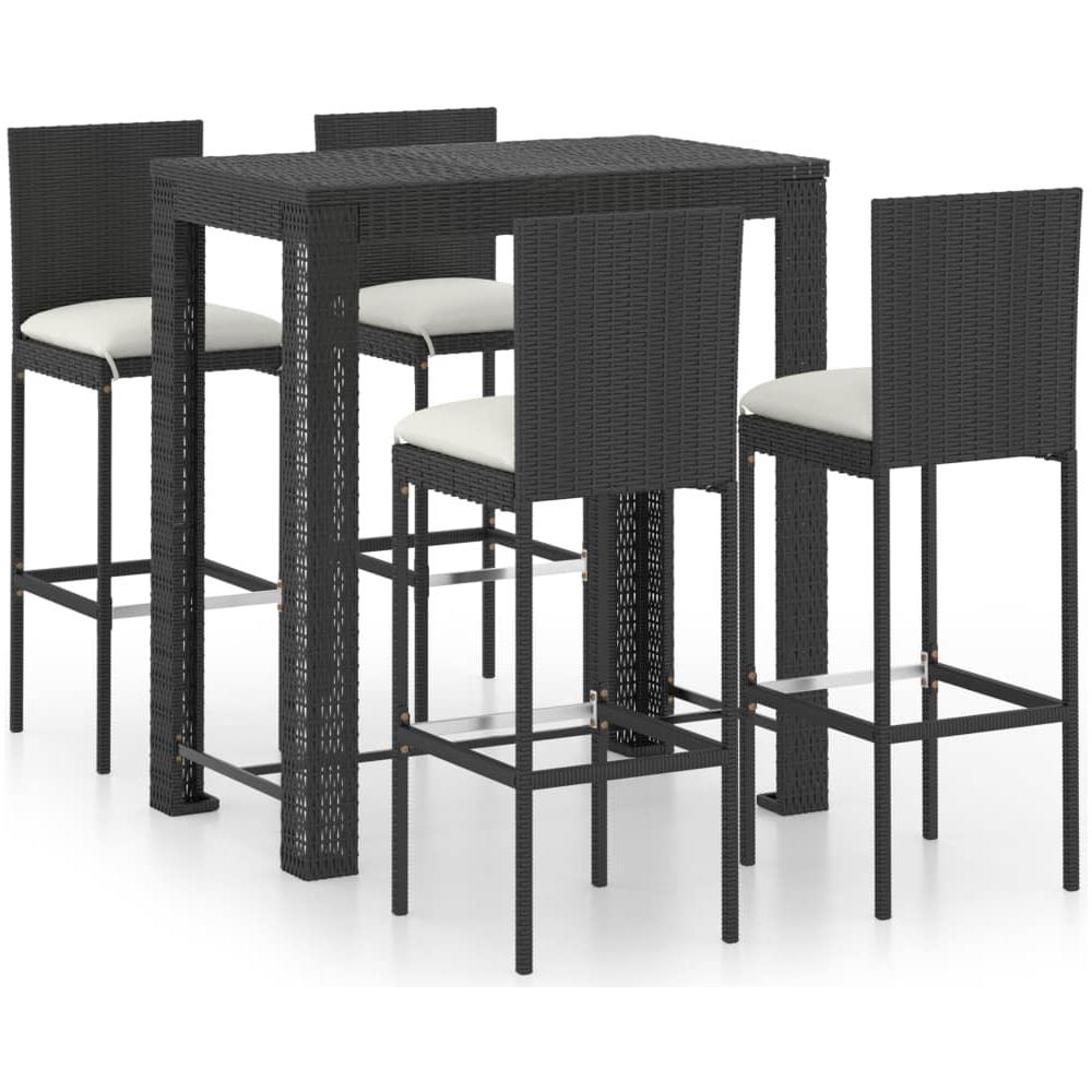 Set Bar Da Giardino 5 Pz Con Cuscini Polyrattan Nero - Foto 1