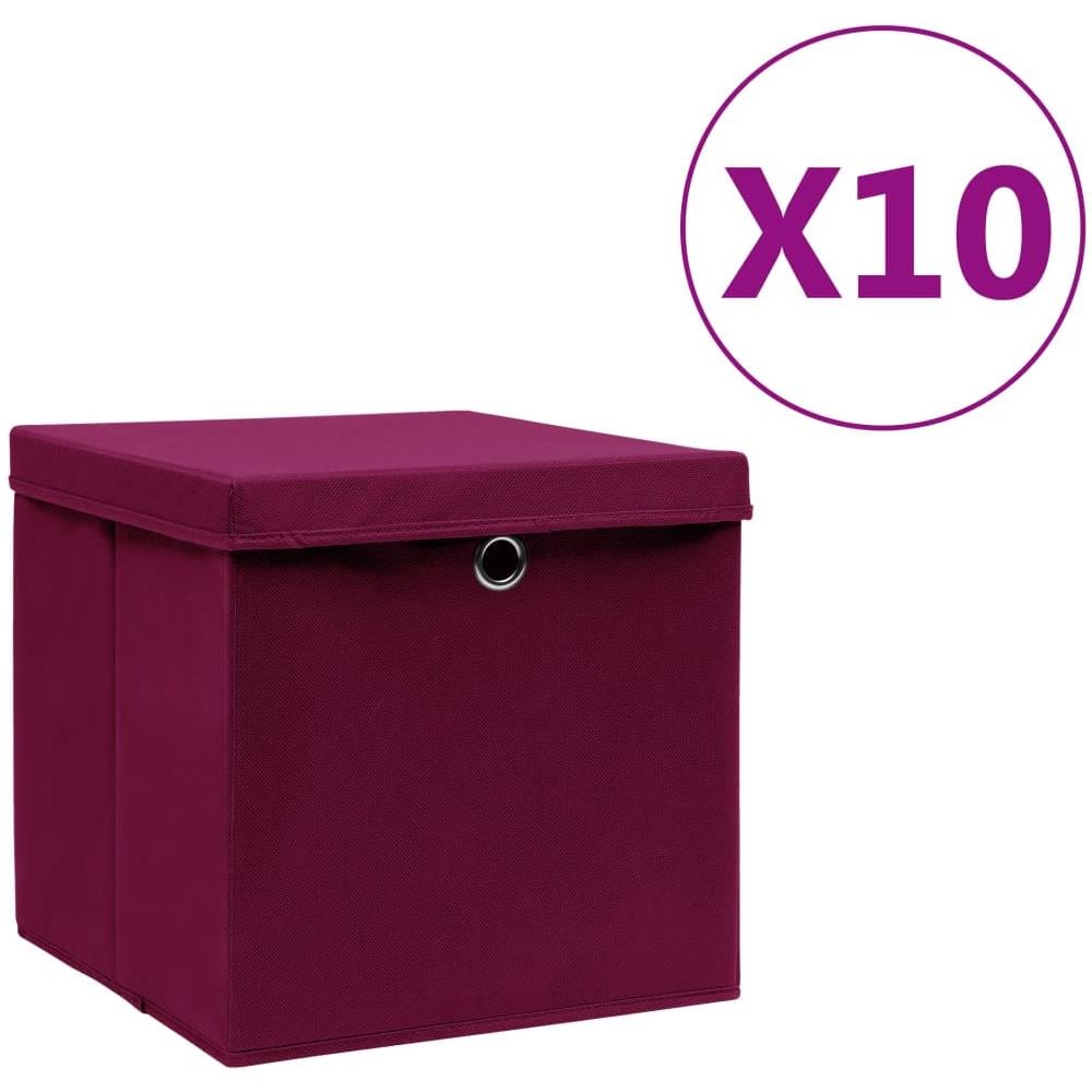 Contenitori con Coperchi 10 pz 28x28x28 cm Rosso Scuro - Foto 1