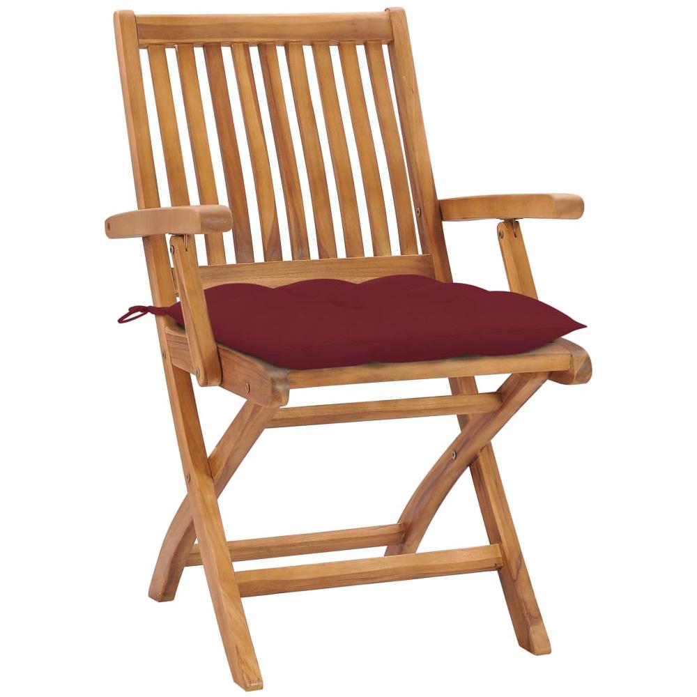 Sedie da Giardino 2 pz con Cuscini Rosso Vino Massello di Teak - Foto 3