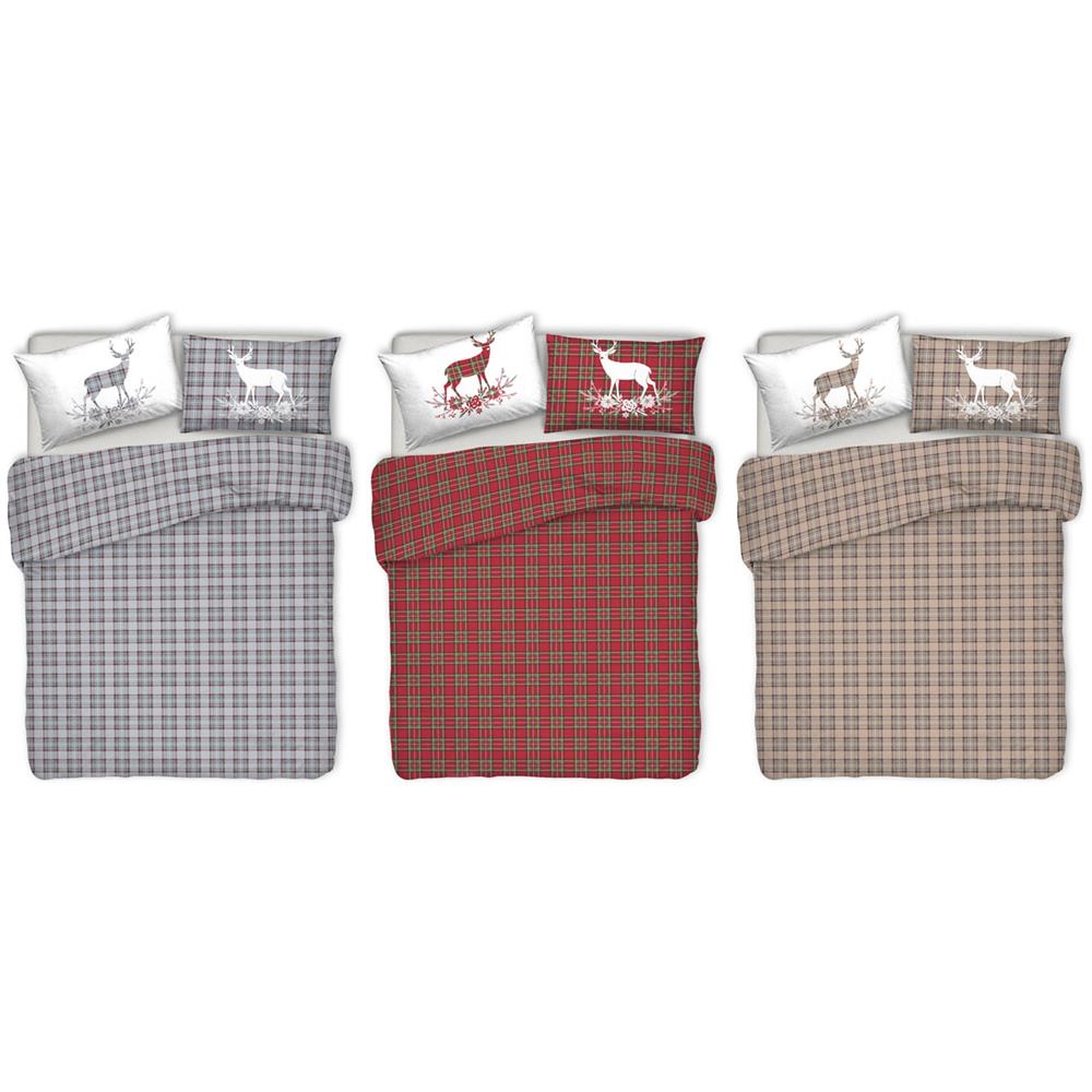 Copripiumino Sacco Piumone Pensieri Delicati 100% Cotone Dis. Cervo Tartan Matrimoniale Beige - Foto 7