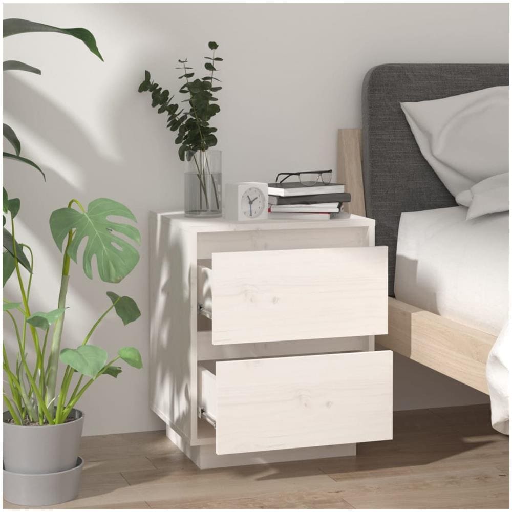 Comodino Bianco 40x35x50 Cm In Legno Massello Di Pino - Foto 3