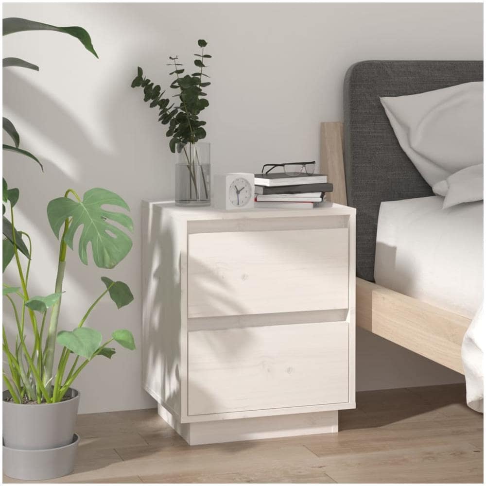 Comodino Bianco 40x35x50 Cm In Legno Massello Di Pino - Foto 1