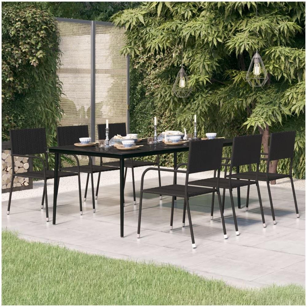 Tavolo Da Pranzo Da Giardino Nero 200x100x74 Cm Acciaio E Vetro - Foto 1