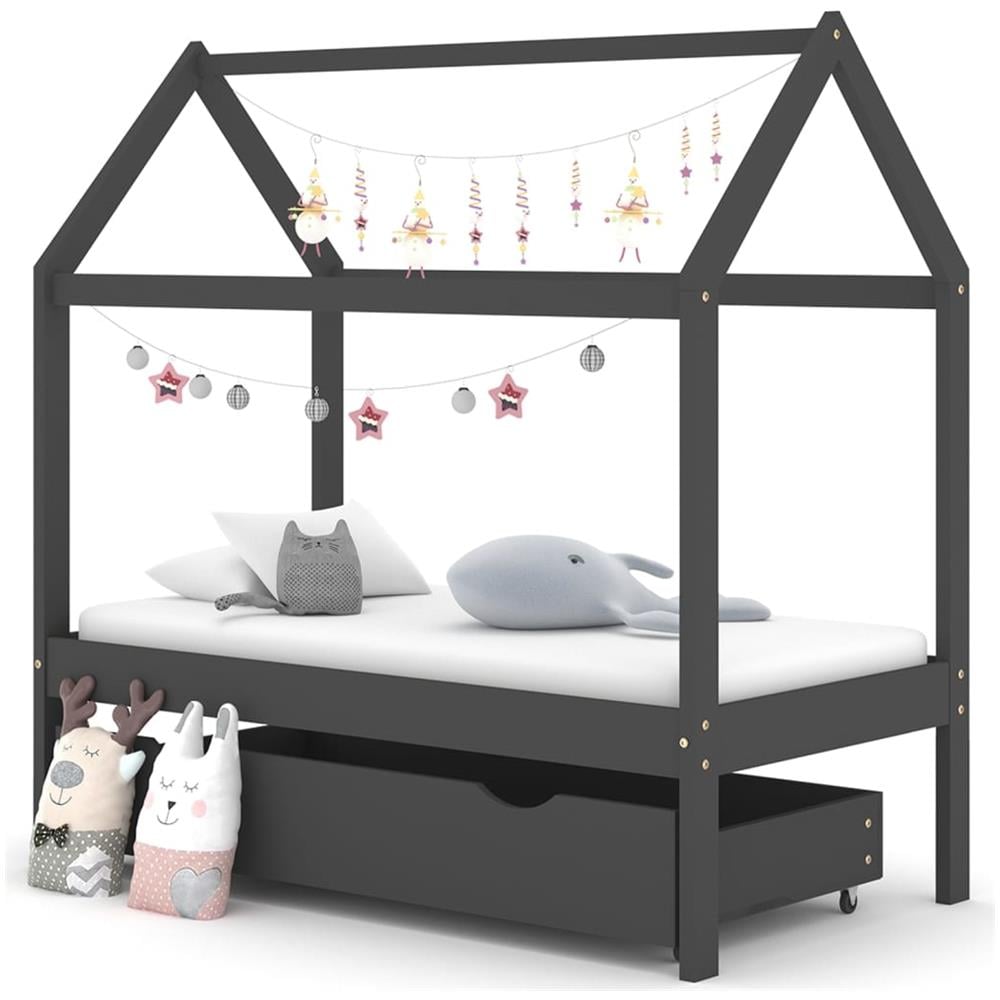 Giroletto Bambini Cassetto Grigio Scuro Pino Massello 70x140 Cm - Foto 1