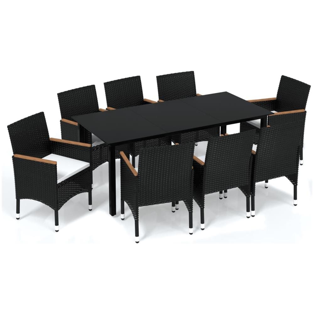 Set Pranzo Da Giardino 9 Pz Con Cuscini In Polyrattan Nero - Foto 2