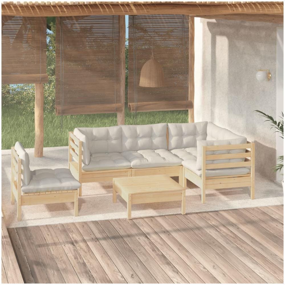 Set Divani Da Giardino 6 Pz Con Cuscini Crema In Massello Di Pino - Foto 1