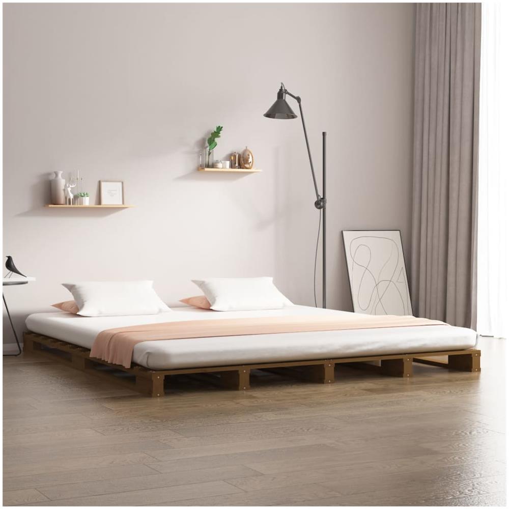 Letto a Pallet Miele 120x200 cm in Legno Massello di Pino - Foto 1