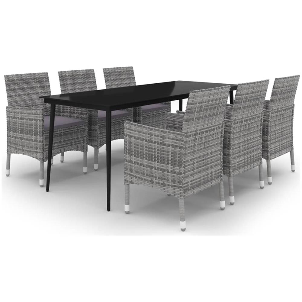 Set Da Pranzo Per Giardino 7 Pz Con Cuscini Polyrattan E Vetro - Foto 2