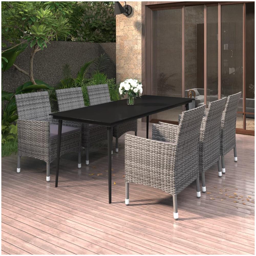 Set Da Pranzo Per Giardino 7 Pz Con Cuscini Polyrattan E Vetro - Foto 1