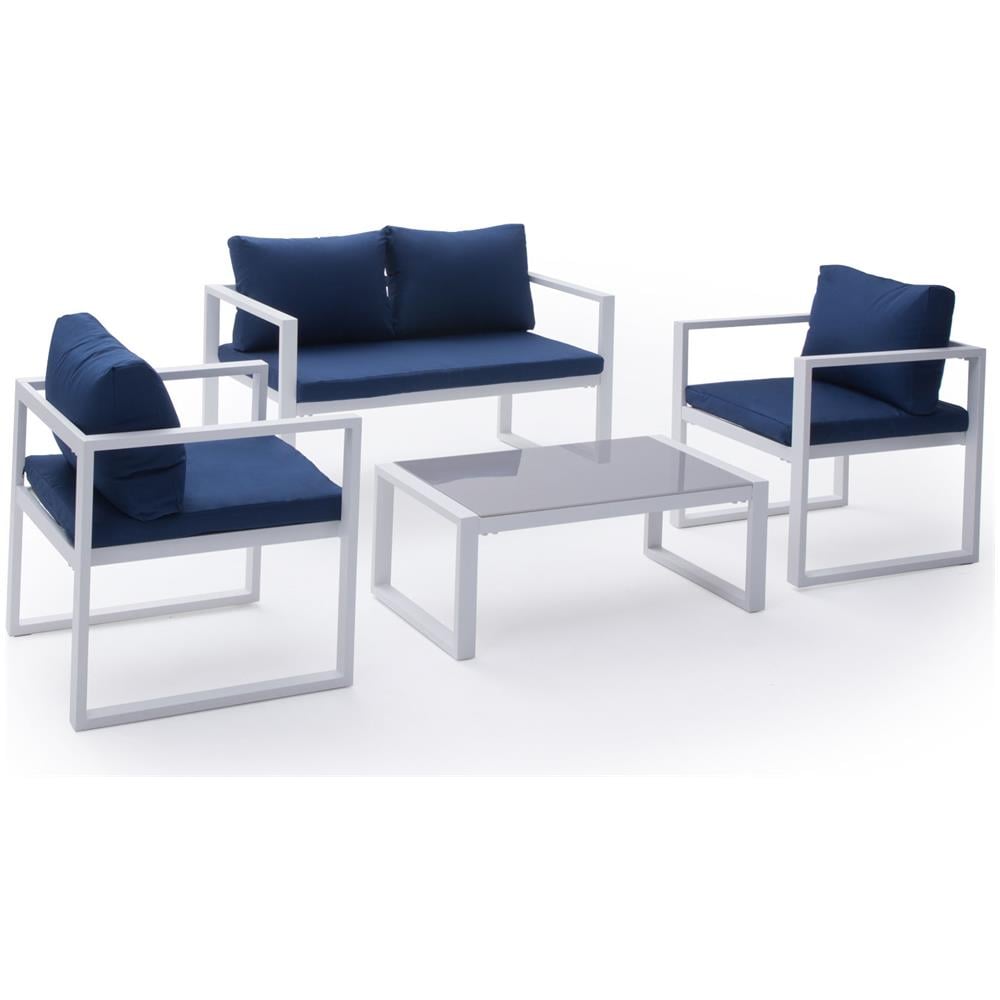 Set Di Mobili Da Giardino Ibiza In Tessuto Blu 4 Posti - Alluminio Bianco - Foto 1