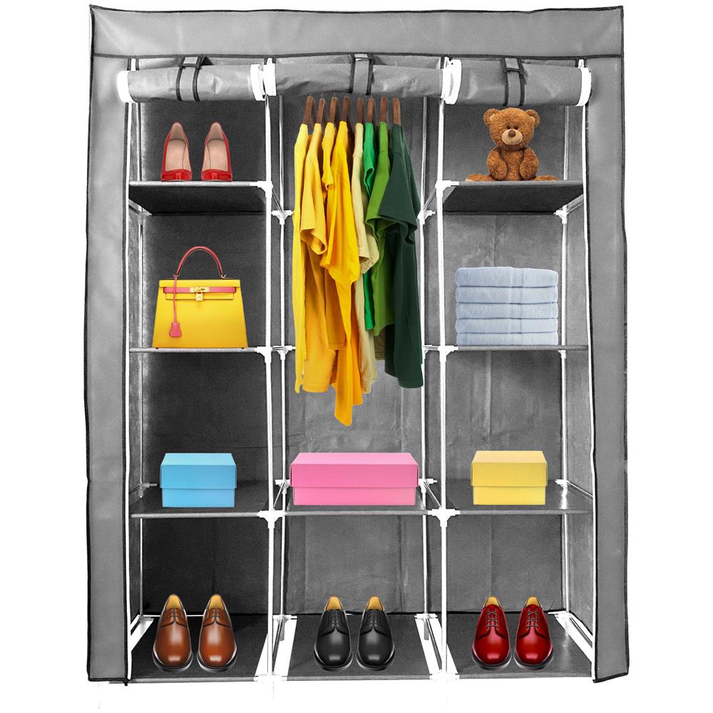 Armadio Spogliatoio In Tessuto Con Ante Con Cerniera Home Misure 170x130x45 Cm Grigio - Foto 1