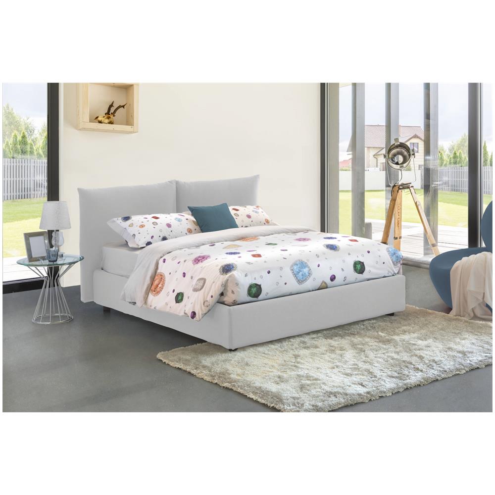 Letto Matrimoniale Cristyn, Letto Contenitore Con Rivestimento In Tessuto, 100% Made In Italy, Apertura Frontale, Con Materasso Cm 160x200 Incluso, Bianco - Foto 1