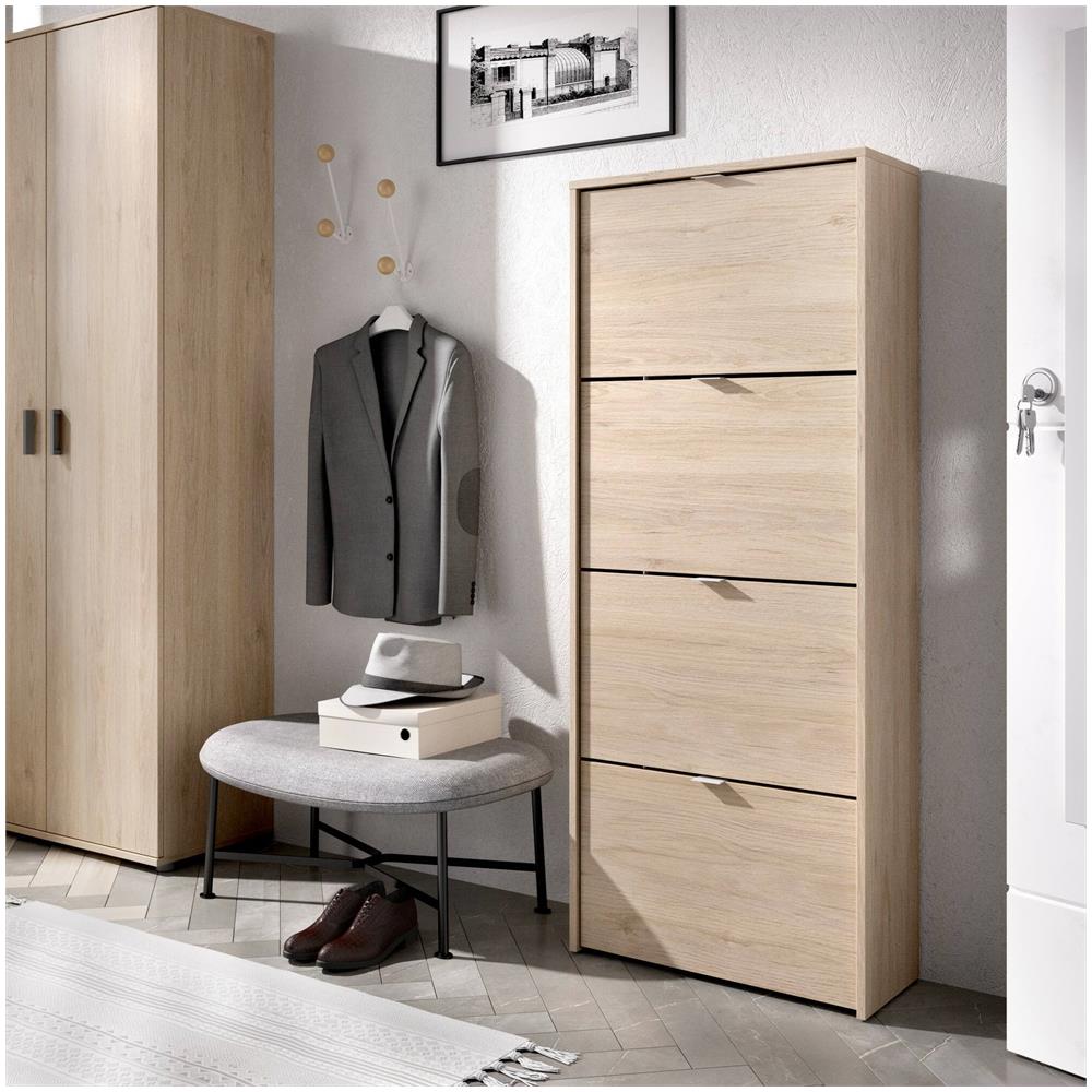 Scarpiera Vettore, Portascarpe Salvaspazio Da Ingresso, Mobiletto Porta Scarpe A 4 Ante A Ribalta, 61x25h149 Cm, Rovere - Foto 1