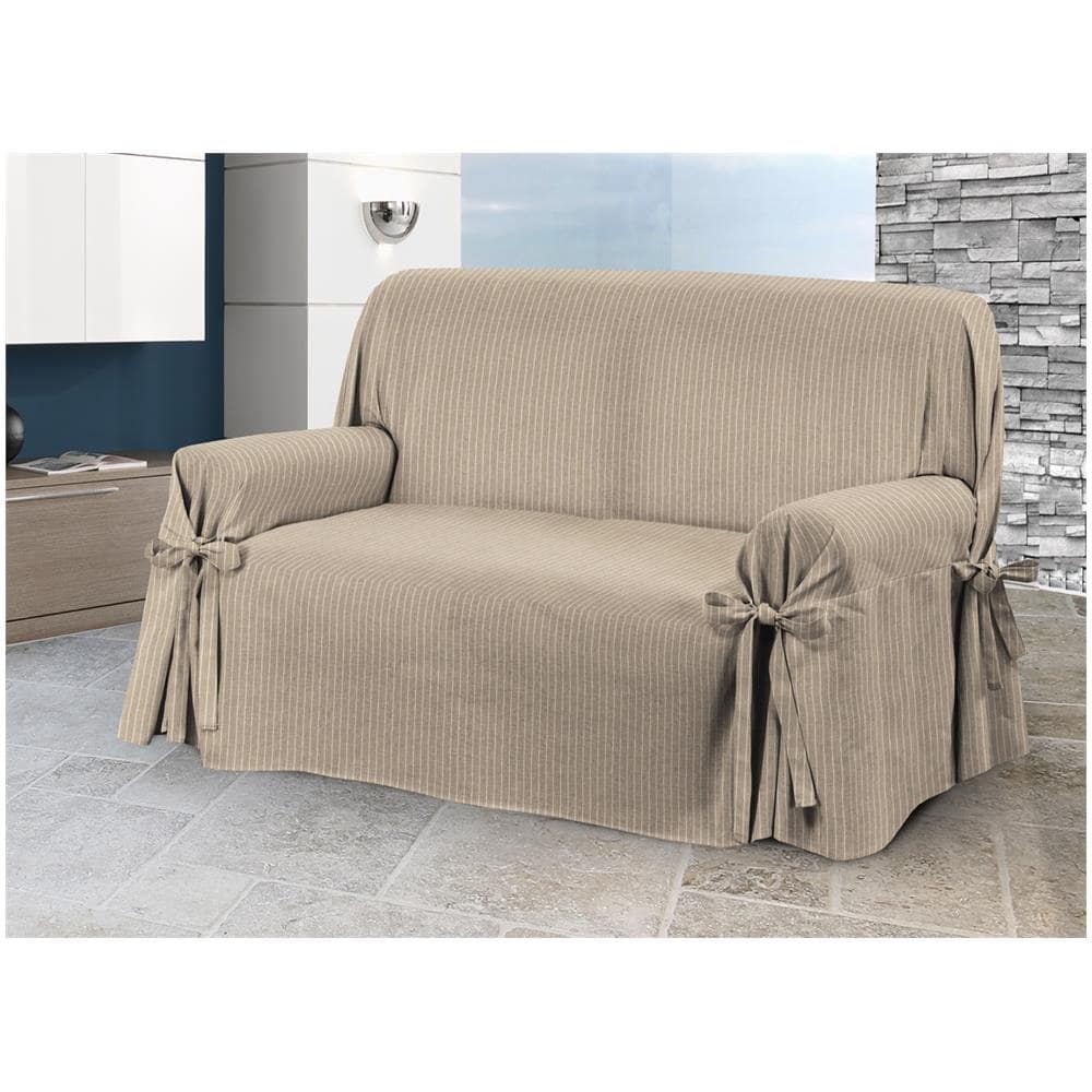 Copridivano Fodera Telo Protezione Divano Con Laccetti Fiocco Varie Fantasie 3 Posti Lord Beige - Foto 1
