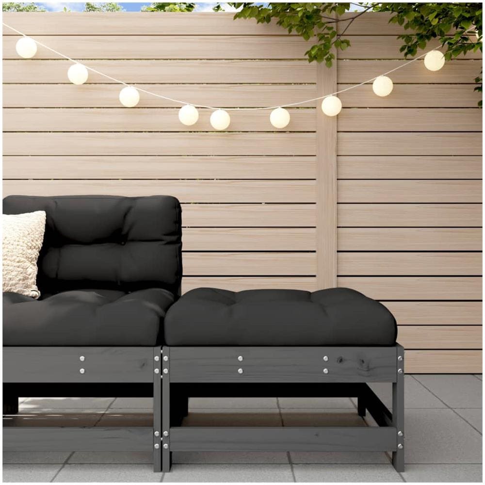 Poggiapiedi Da Giardino Con Cuscino Legno Massello Pino Grigio - Foto 1