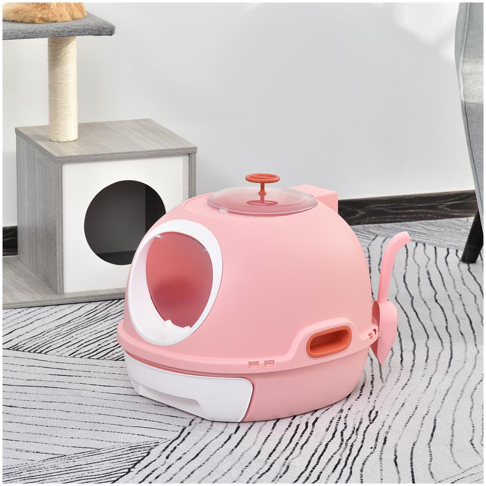 Lettiera per Gatti Chiusa con Vassoio Estraibile, 2 Ingressi e Paletta, 47x55x44cm, Rosa - Foto 2