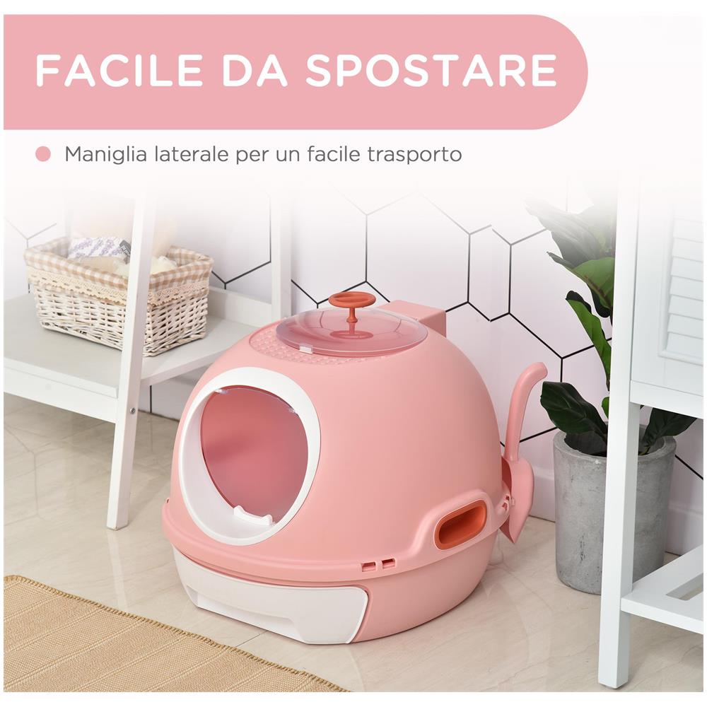 Lettiera per Gatti Chiusa con Vassoio Estraibile, 2 Ingressi e Paletta, 47x55x44cm, Rosa - Foto 6