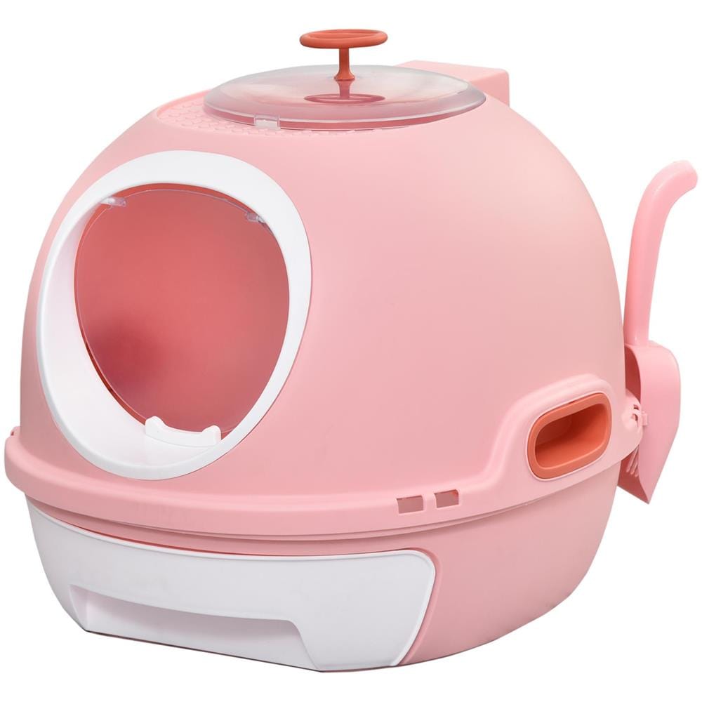 Lettiera per Gatti Chiusa con Vassoio Estraibile, 2 Ingressi e Paletta, 47x55x44cm, Rosa - Foto 1